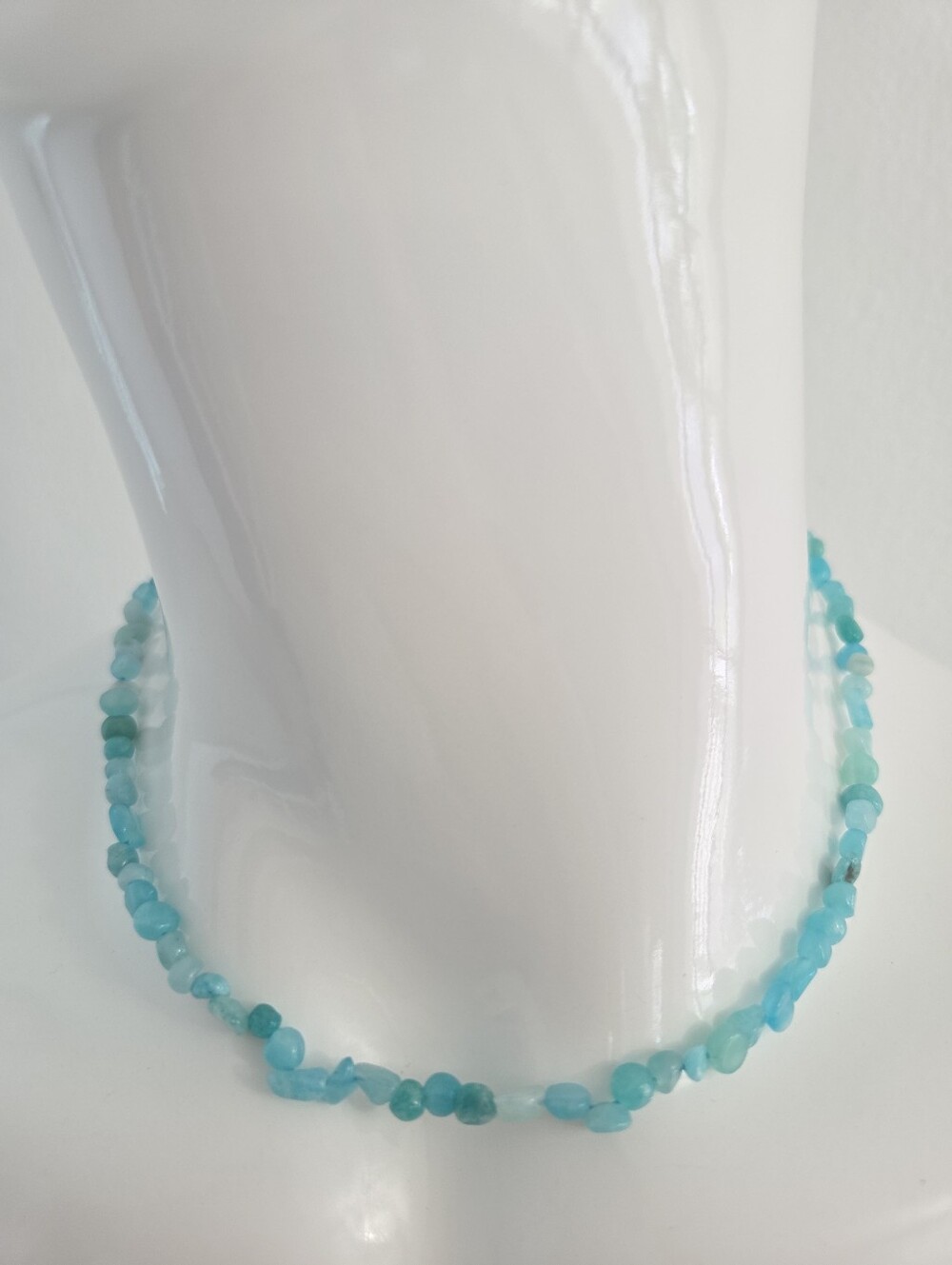 Light Blue Raw Turquoise Stone Beads Choker Necklace Silver Hardware